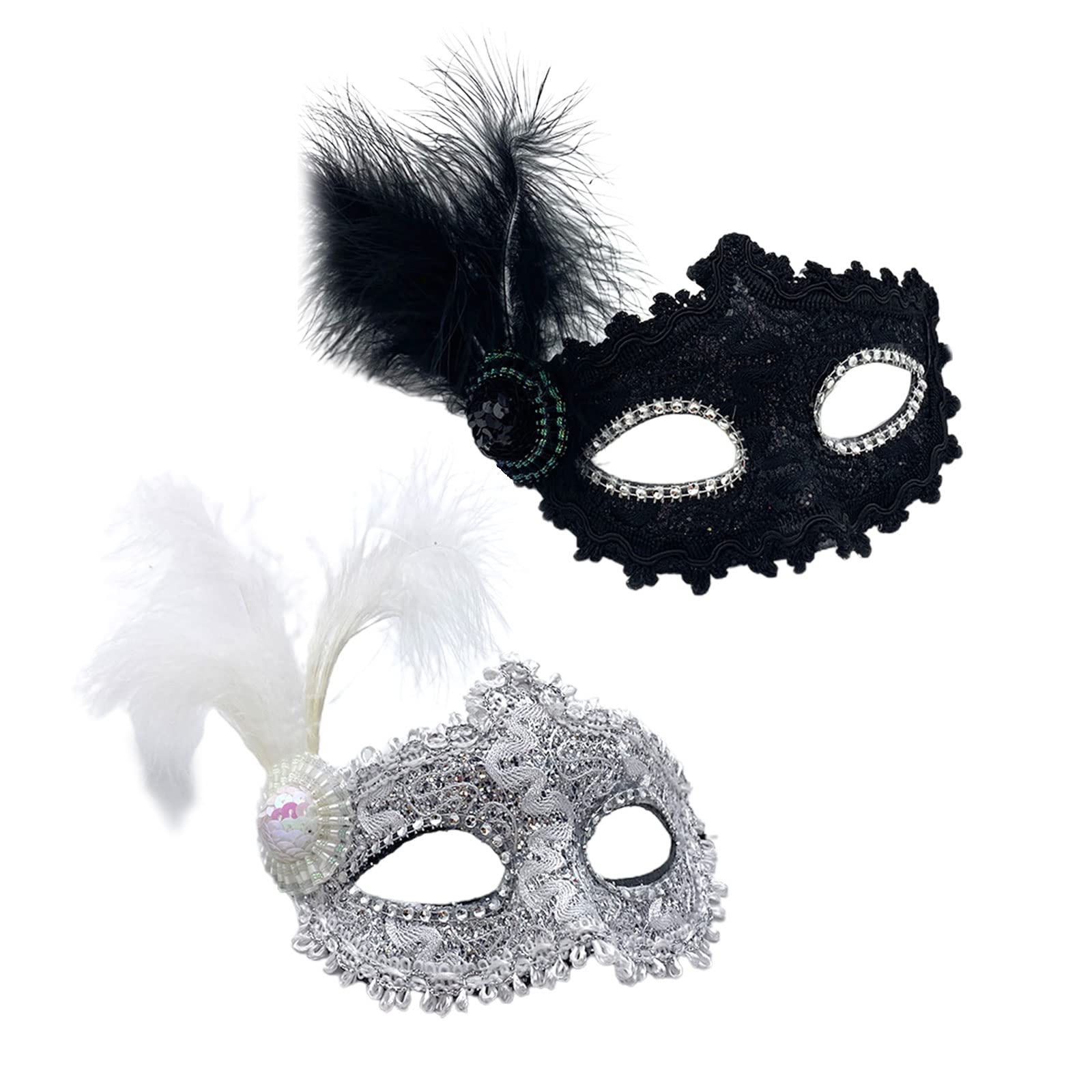 PATPAT 2 Pcs Masquerade Mask for Women Elegant Feather Venetian Mask Ball Party Dressing Up Tie-Back Masquerade Mask Carnival Makeup Mask Costume Eye Mask, Black and White PATPAT 2 Pcs Masquerade Mask for Women Elegant Feather Venetian Mask Ball Party Dressing Up Tie-Back Masquerade Mask Carnival Makeup Mask Costume Eye Mask, Black and White
